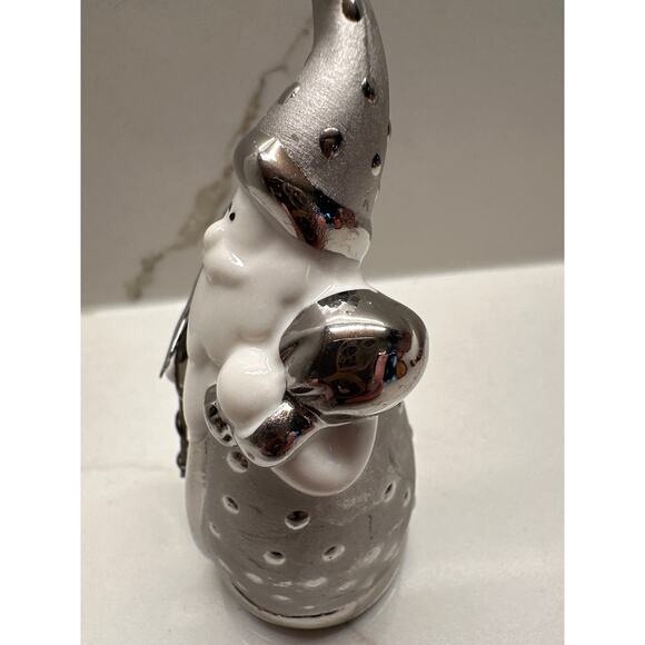 Vintage Pier 1 Christmas Figure Pere Noel Ceramic Santa with Tree Silver - Picture 3 of 7